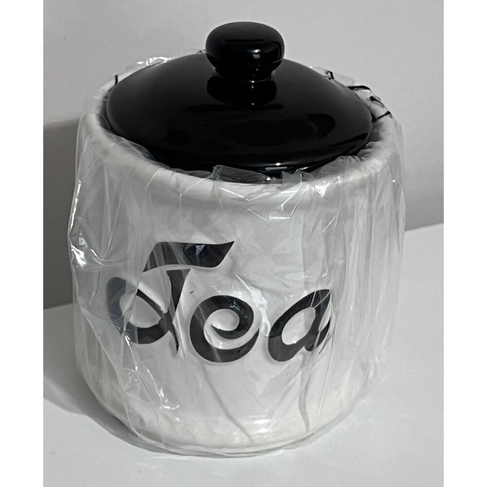 Vintage Jay Imports TEA Ceramic Canister Taiwan Black and White NEW